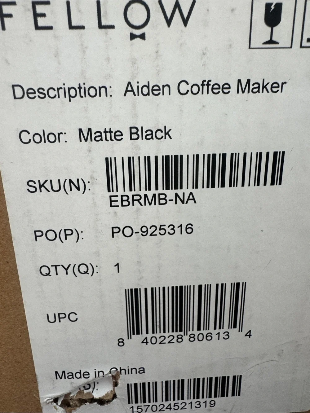 NWT Fellow Aiden Coffee Maker